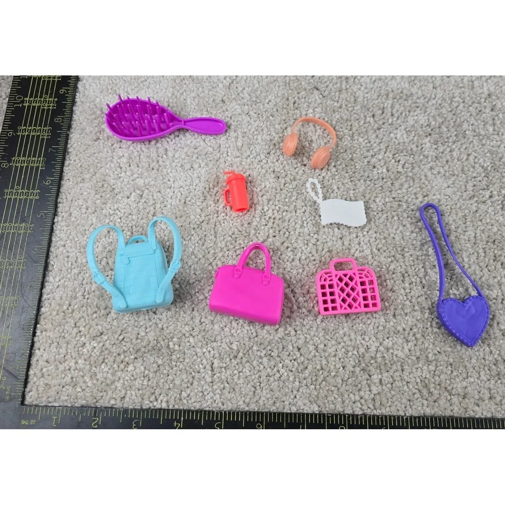 Barbie Doll Accessories Lot Multicolor Backpack Handbags Brush Headphones 8pc